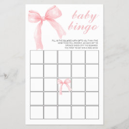 Flyer Bingo de Baby Shower con lazo rosa a cuadros