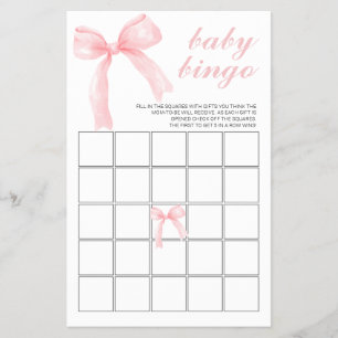 Flyer Bingo de Baby Shower con lazo rosa a cuadros