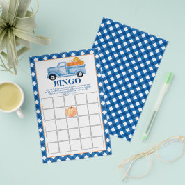 Flyer Bingo de Baby Shower de camión azul y calabaza