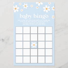 Flyer Bingo de Baby Shower de Margaritas Retro Azules