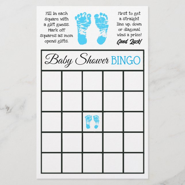Flyer Bingo de Baby Shower del chico y quién conoce mejo (Frente)