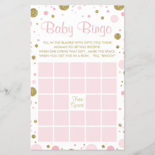 Flyer Bingo de Baby Shower, faux Confetti, rosado, oro