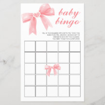 Bingo de Baby Shower floral con lazo rosa