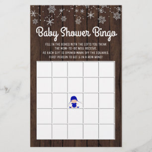 Flyer Bingo de Baby Shower Niño Copo de Nieve Rústico Bi