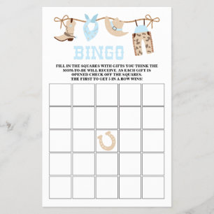 Flyer Bingo de Baby Shower Pastel del Vaquero
