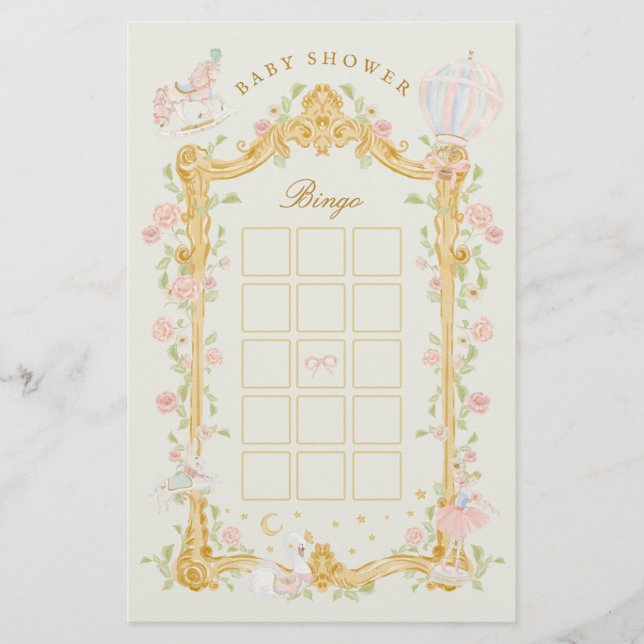 Flyer Bingo de Baby Shower Princesa de Cuento de Hadas C (Frente)