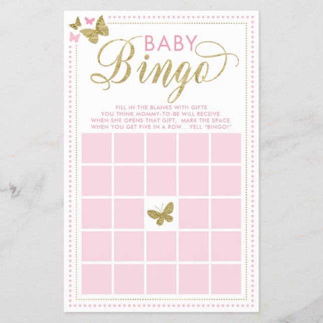 Flyer Bingo de bebé, juego de Baby Shower de mariposa (Frente)