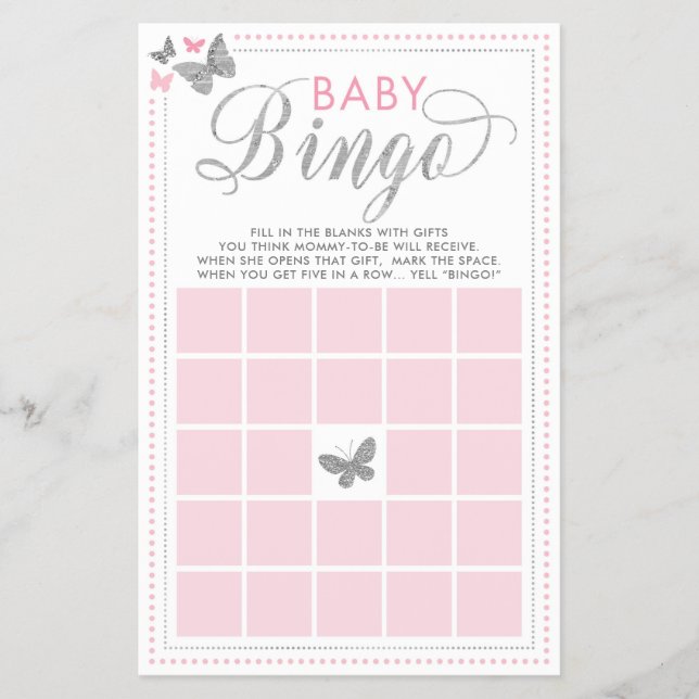 Flyer Bingo de bebé, juego de Baby Shower de mariposa (Frente)