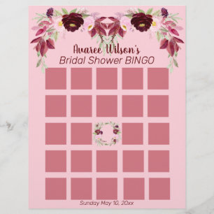 Flyer Bingo de Despedida de Soltera con Acuarela Rosa y 