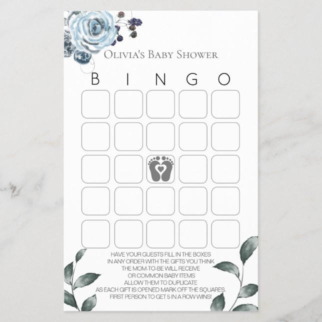 Flyer Bingo de juegos de Baby Shower Rosa azul duro (Frente)