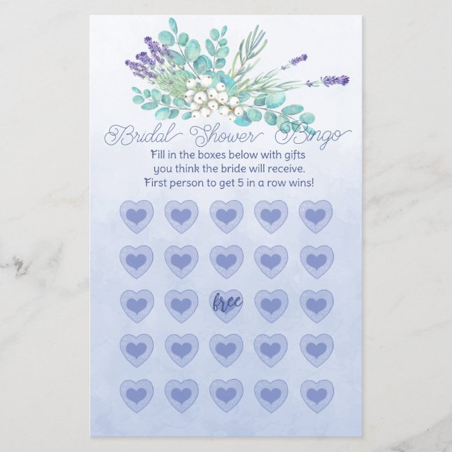 Flyer Bingo de novia de Purple Lavender Stem White Berri (Frente)