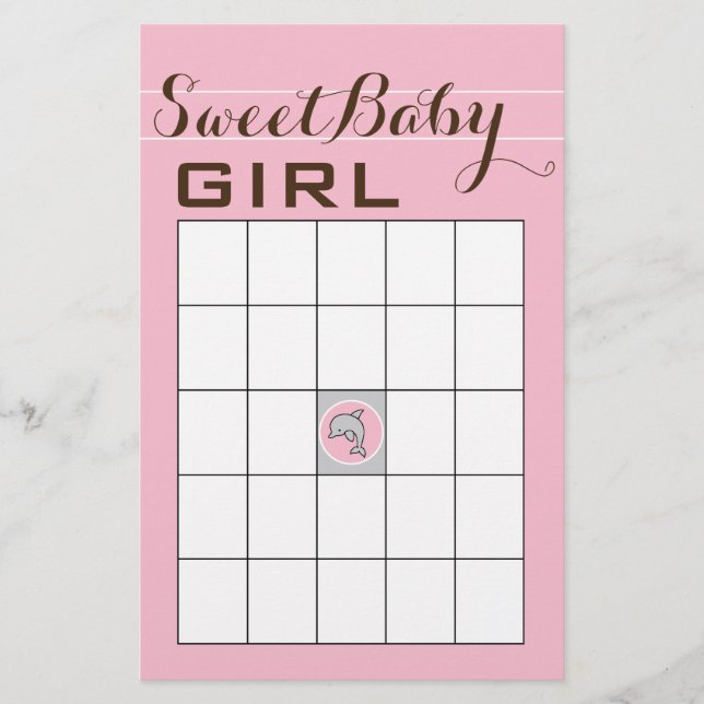 Flyer Bingo para Baby Shower "Delfín Rosa" (Frente)