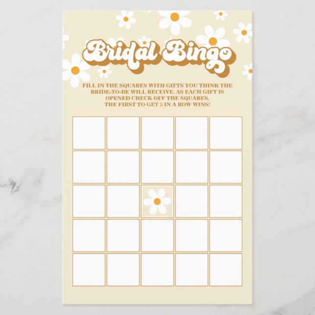 Flyer Bingo para Despedida de Soltera Retro Daisy (Frente)