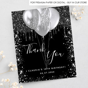 Flyer Birthday black silver glitter thank you budget
