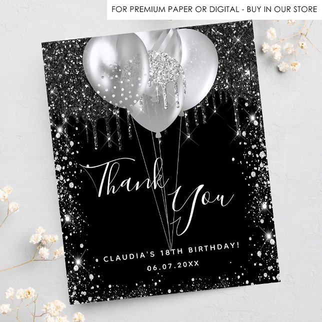 Flyer Birthday black silver glitter thank you budget (Subido por el creador)