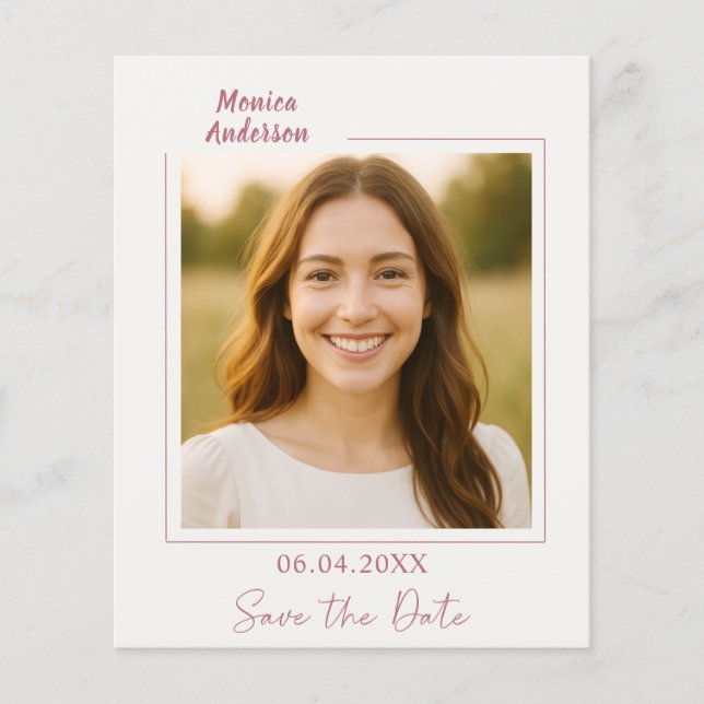 Flyer Birthday ivory rose gold photo Save the Date (Frente)