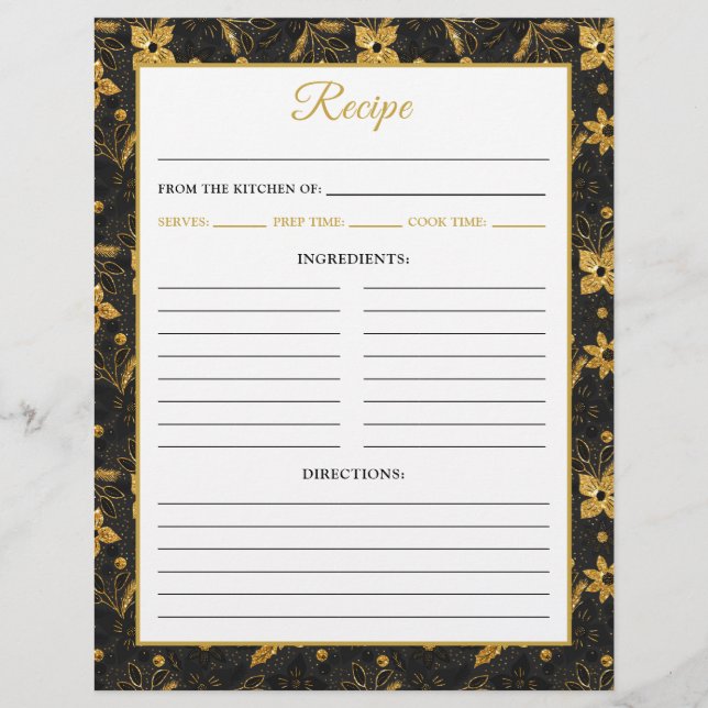Flyer Black and Gold Poinsettia Flowers Recipe Page (Frente)
