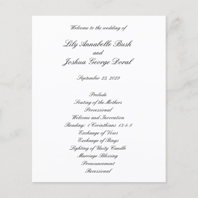 Flyer Black and White Timeless Budget Wedding Program (Frente)