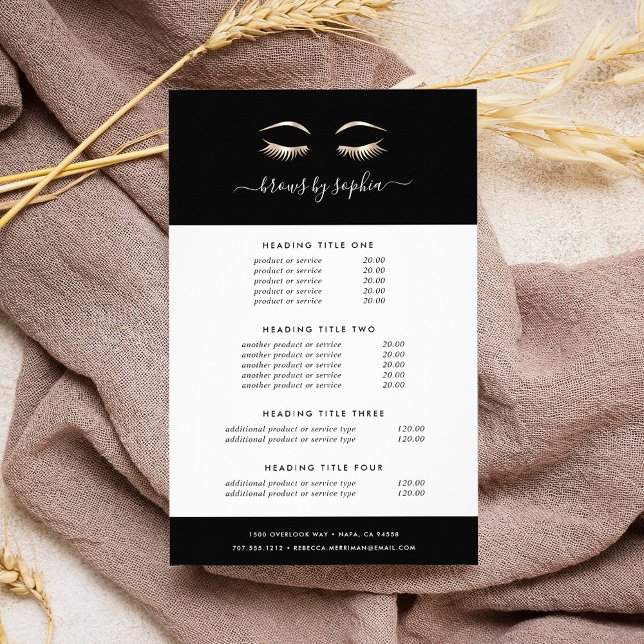 Flyer Black & Gold Lashes y Broches | Precios y servicio (Subido por el creador)