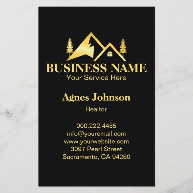 Flyer Black Gold Minimal Real Estate Agent House (Frente)