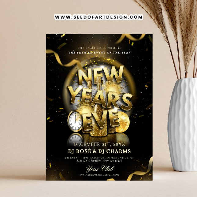 Flyer Black & Gold New Year's Eve Club Party  (Subido por el creador)