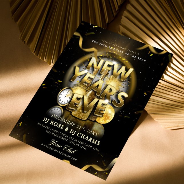 Flyer Black & Gold New Year's Eve Club Party  (Subido por el creador)