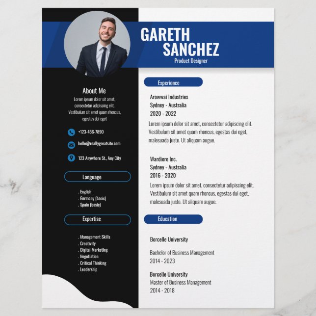 Flyer Black Modern Professional Resume, currículum (Frente)