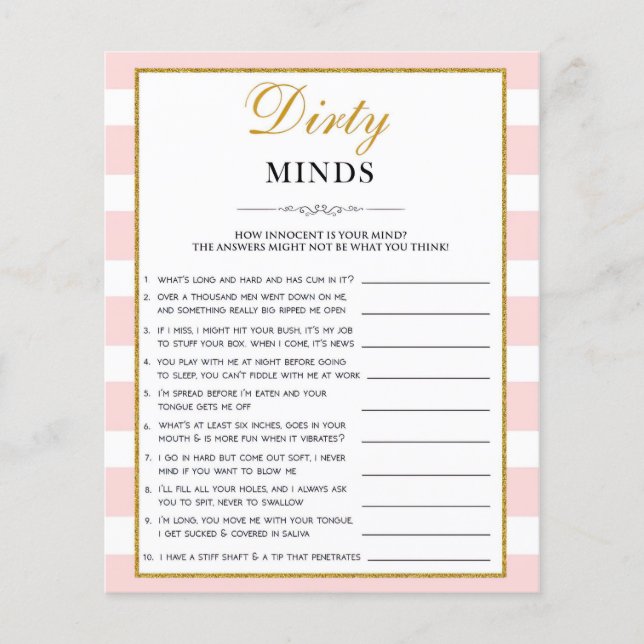 Flyer Black Script Dirty Mind Riddle Bridal Shower Game (Frente)