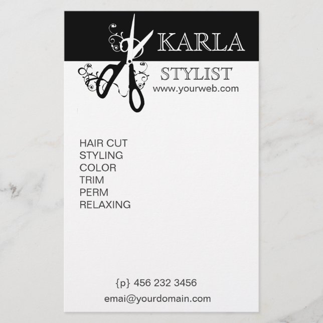 Flyer Black White Beauty Salon Spa Hairstylist (Frente)
