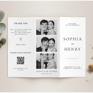 Flyer Black White Tri Fold Wedding Program QR Code