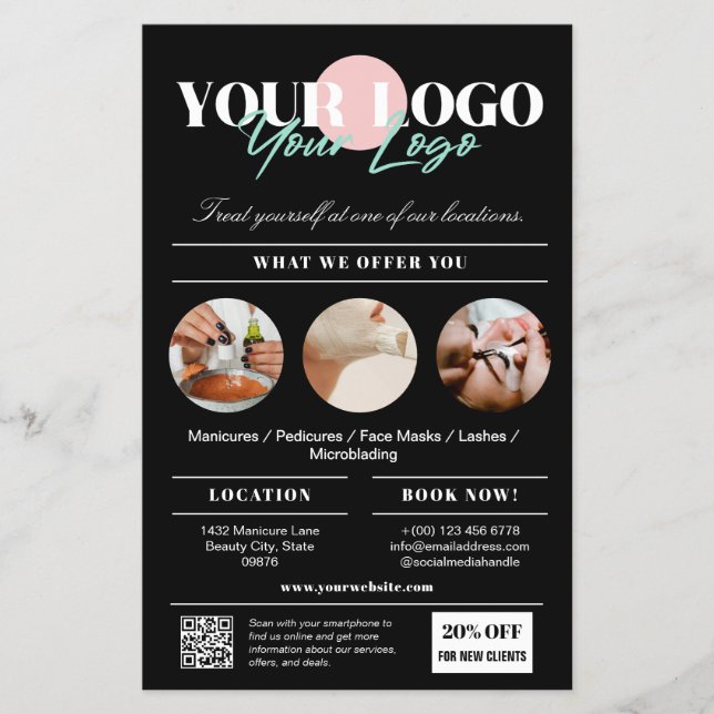 Flyer Black Your Logo Services Beauty Salon Marketing (Frente)