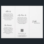 Flyer Blanco blanco simple código QR contemporáneo moder<br><div class="desc">Folleto moderno y profesional en blanco y negro con un diseño sencillo y minimalista con tu nombre en un guión elegante y una fuente sans serif contemporánea. La plantilla incluye varias secciones divididas para sus servicios en un diseño minimalista. La parte posterior tiene la información de contacto y el código...</div>