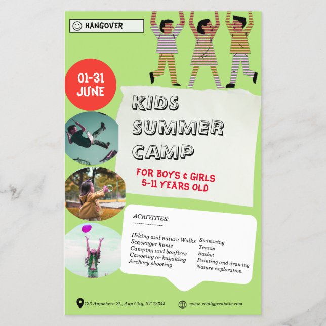 Flyer Blanco Verde Negro Jugador Para Niños Campamento D (Frente)