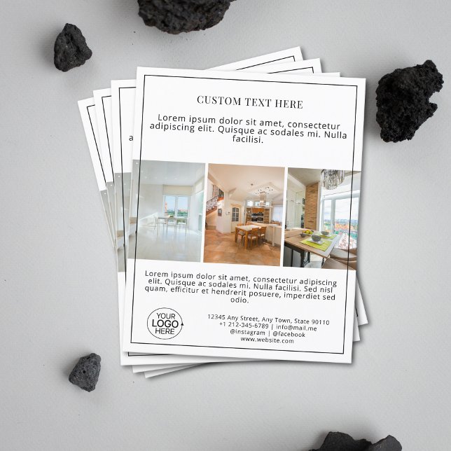 Flyer Blanco y negro simple Añadir tu Collage de fotos d (Simple Black and White Add Your Logo Photo Collage Flyer)