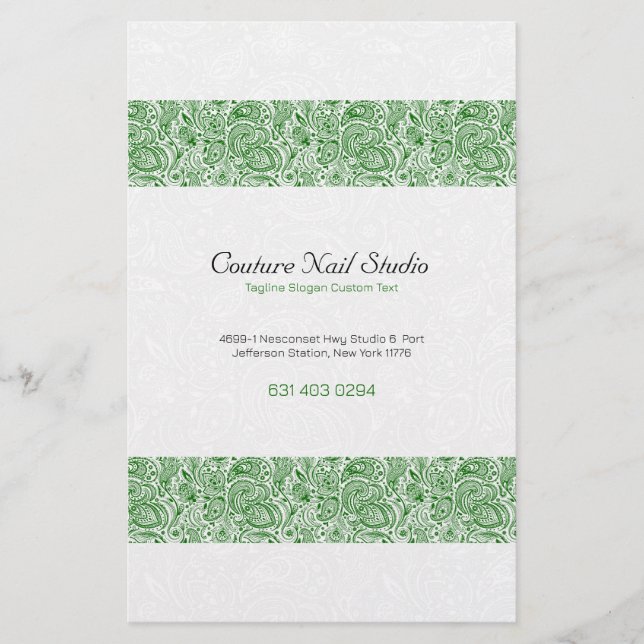 Flyer Blanco y Verde Paisley Vintage (Frente)