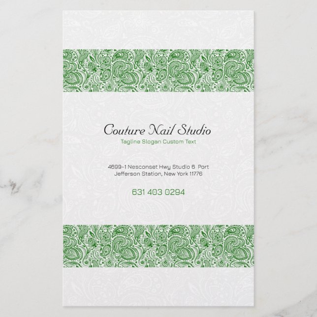 Flyer Blanco y verde vintage paisley (Frente)