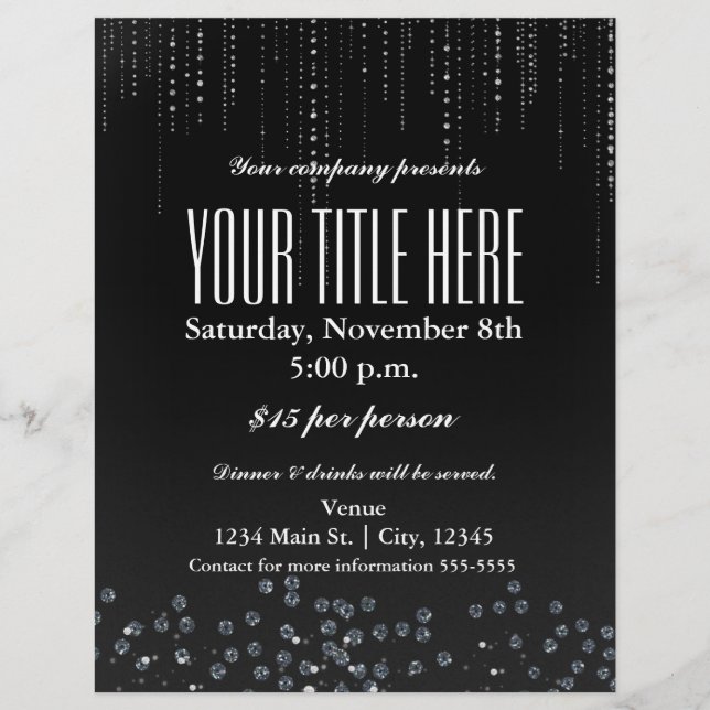 Flyer Bling Sparkle Elegant Glamour Event Poster de vola (Frente)