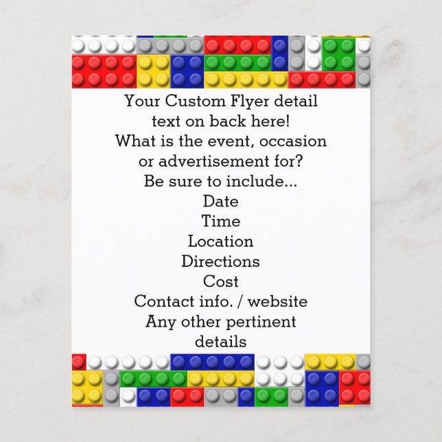 Flyer Bloques de Construcción Colores Primarios Cumpleañ (Atrás)