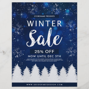 Flyer Blue Bokeh Snowy Winter Sale Anuncio Comercial