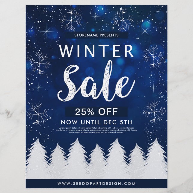 Flyer Blue Bokeh Snowy Winter Sale Anuncio Comercial (Frente)