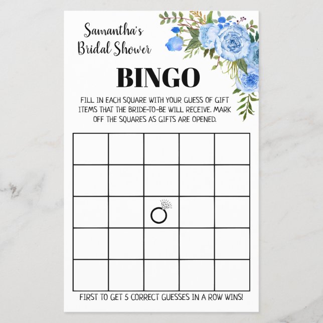 Flyer Blue Bridal Shower Bingo tarjeta de juego española (Frente)