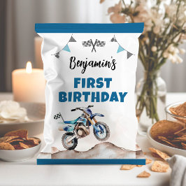 Flyer Blue Dirt Bike Boy Birthday Chip Bag Wrapper