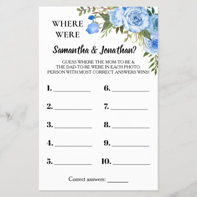 Flyer Blue Donde se ducharon tarjetas de juego bilingües (Frente)