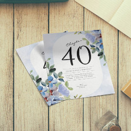 Flyer Blue Floral Budget 40th Birthday Invitation