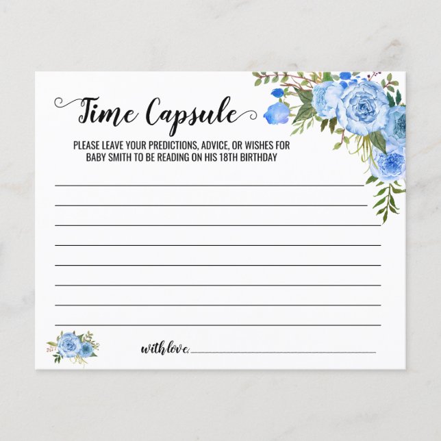Flyer Blue Floral Time Cápsula Advance para el bebé (Frente)