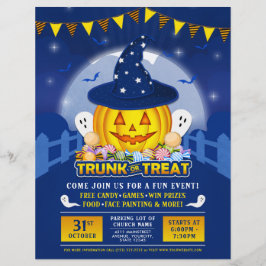 Flyer Blue Halloween Trunk or Trete Cute Pumpkin Event