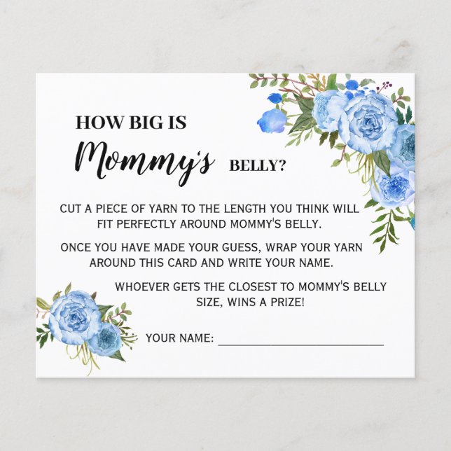 Flyer Blue How Big is Mami Belly Baby Shower Game Card (Frente)