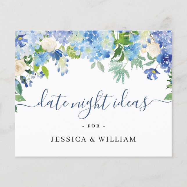 Flyer Blue Hydrangea Bridal Shower Date Night Idea Card (Frente)