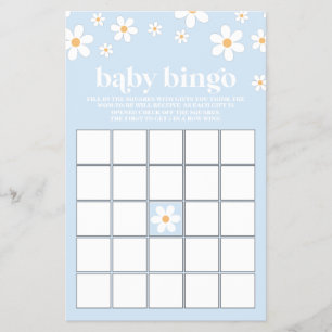Flyer Blue Retro Daisy Baby Shower Bingo