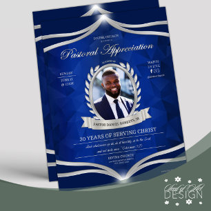 Flyer Blue Silver Pastor Apreciación Church Service